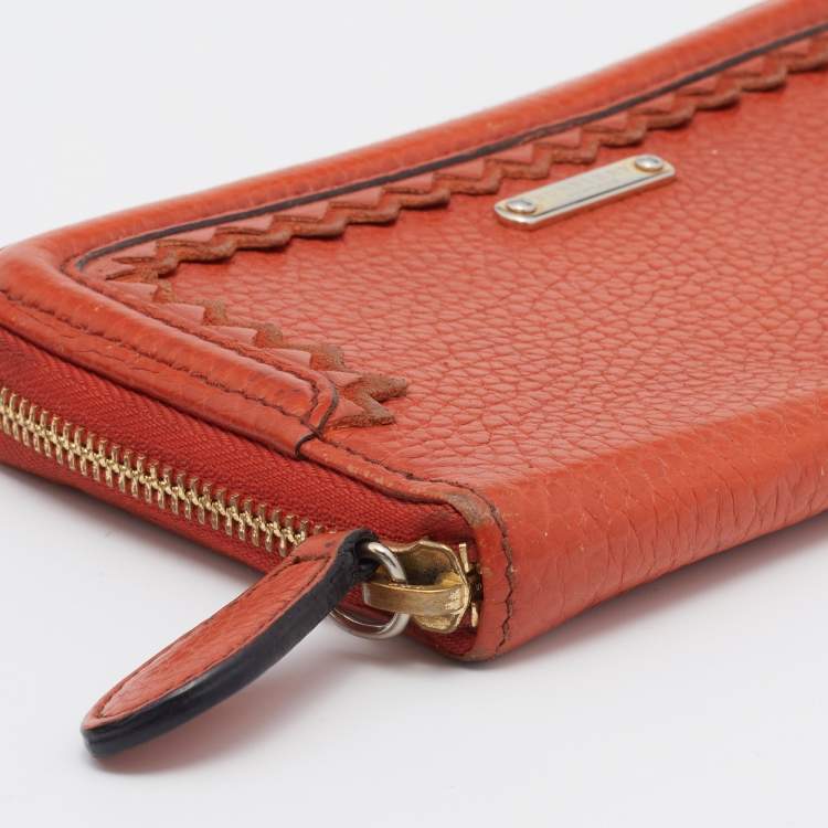 Pre Owned Burberry Prorsum Orange Leather Zip Around Wallet