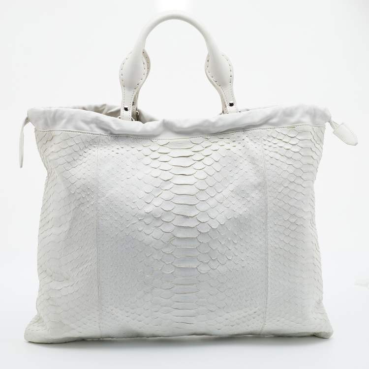 Pre Owned Burberry Prorsum White Python Limited Edition Drawstring Tote