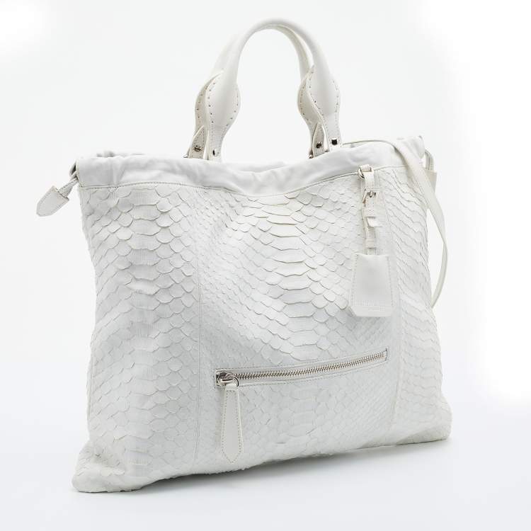 Pre Owned Burberry Prorsum White Python Limited Edition Drawstring Tote