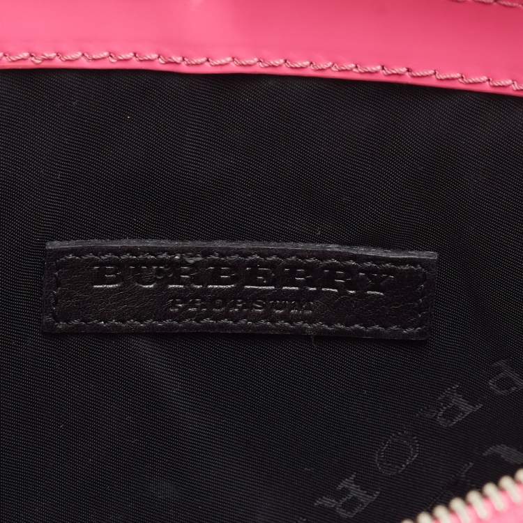 Pre Owned Burberry Propsum Pink Patent Leather Bridle Elongated Clutch Bag