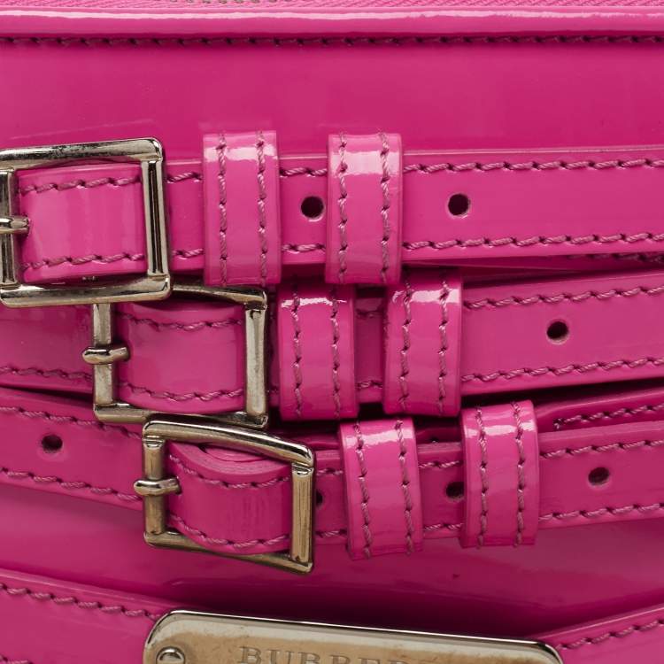 Pre Owned Burberry Propsum Pink Patent Leather Bridle Elongated Clutch Bag