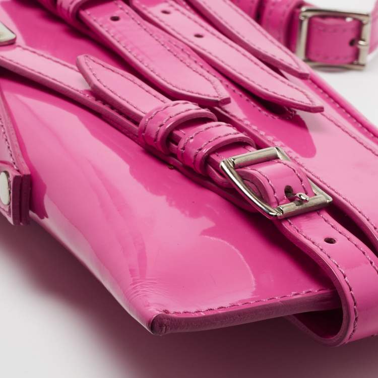 Pre Owned Burberry Propsum Pink Patent Leather Bridle Elongated Clutch Bag