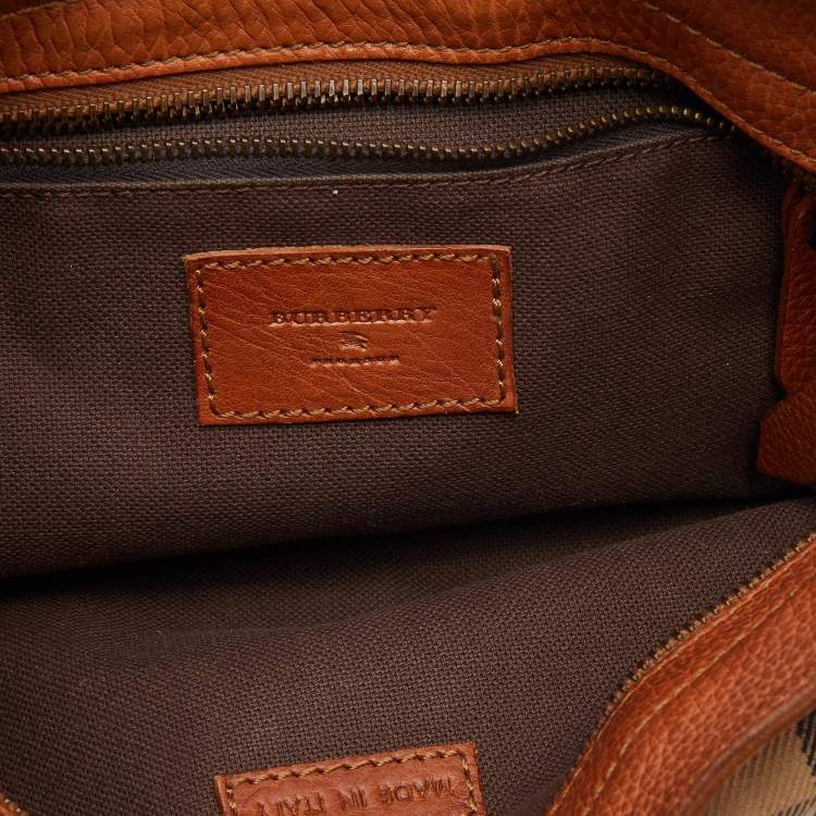 Pre Owned Burberry Beige/Brown House Check Canvas and Leather Shoulder Bag