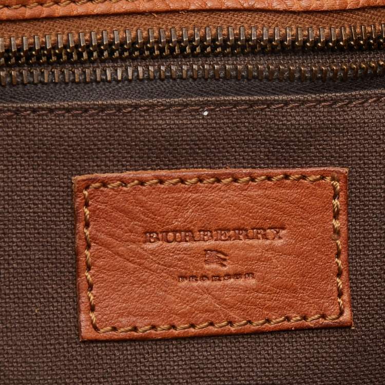 Pre Owned Burberry Beige/Brown House Check Canvas and Leather Shoulder Bag