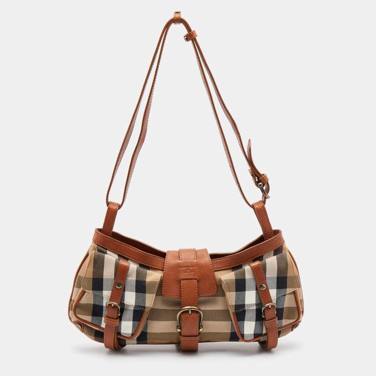 Burberry Speedy check canvas & leather satchel handbag shoulder