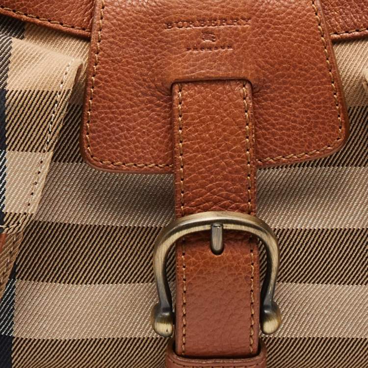 Pre Owned Burberry Beige/Brown House Check Canvas and Leather Shoulder Bag