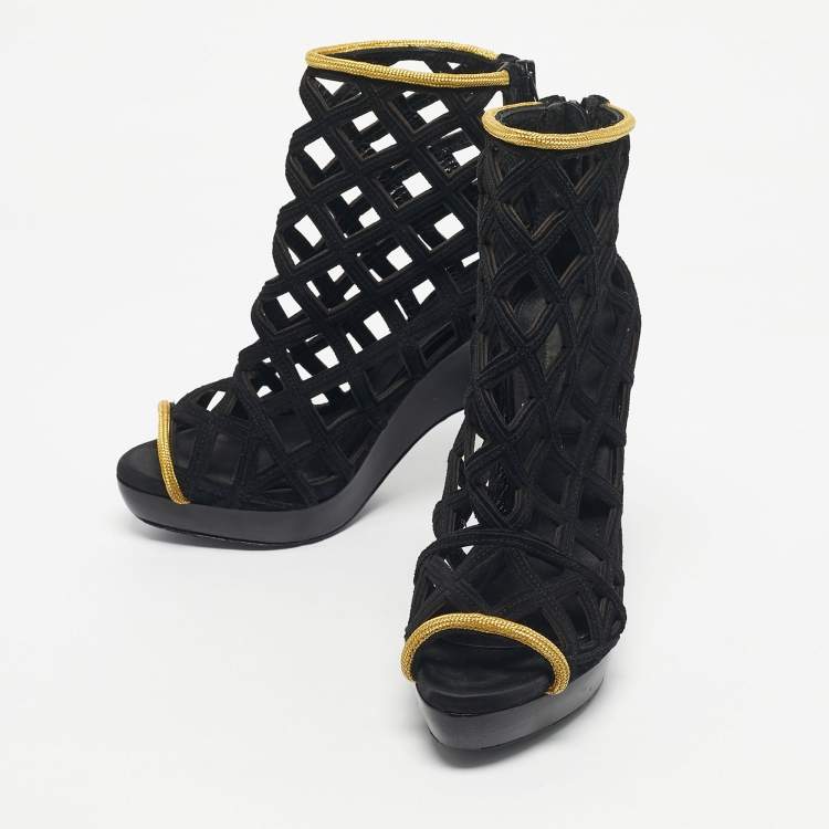 Pre Owned Burberry Prorsum Black Cutout  Suede Ankle Length Boots Size 38