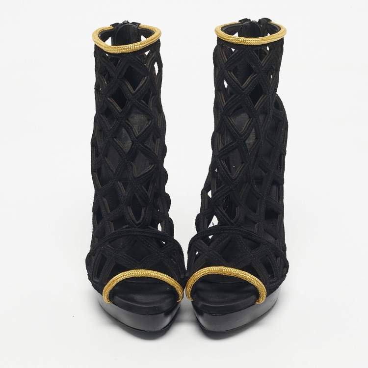 Pre Owned Burberry Prorsum Black Cutout  Suede Ankle Length Boots Size 38