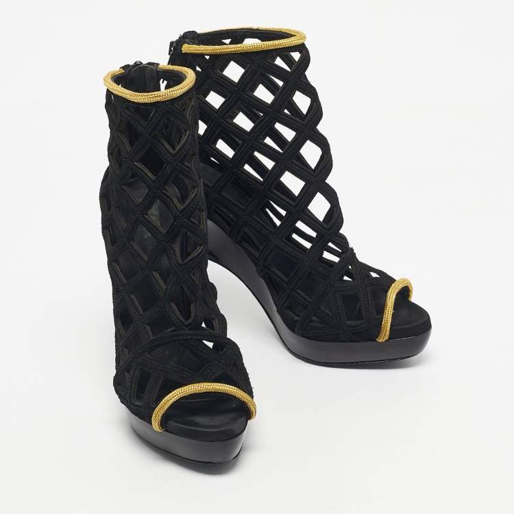 Pre Owned Burberry Prorsum Black Cutout  Suede Ankle Length Boots Size 38
