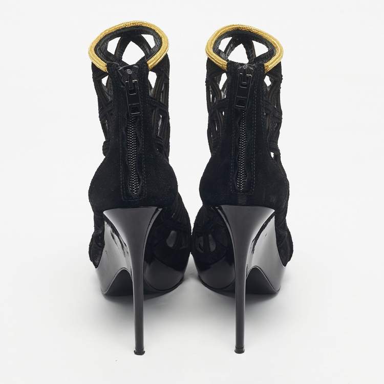 Pre Owned Burberry Prorsum Black Cutout  Suede Ankle Length Boots Size 38