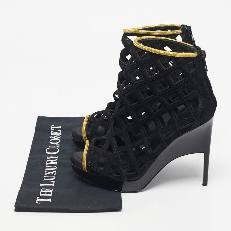 Pre Owned Burberry Prorsum Black Cutout  Suede Ankle Length Boots Size 38