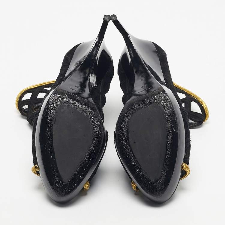 Pre Owned Burberry Prorsum Black Cutout  Suede Ankle Length Boots Size 38