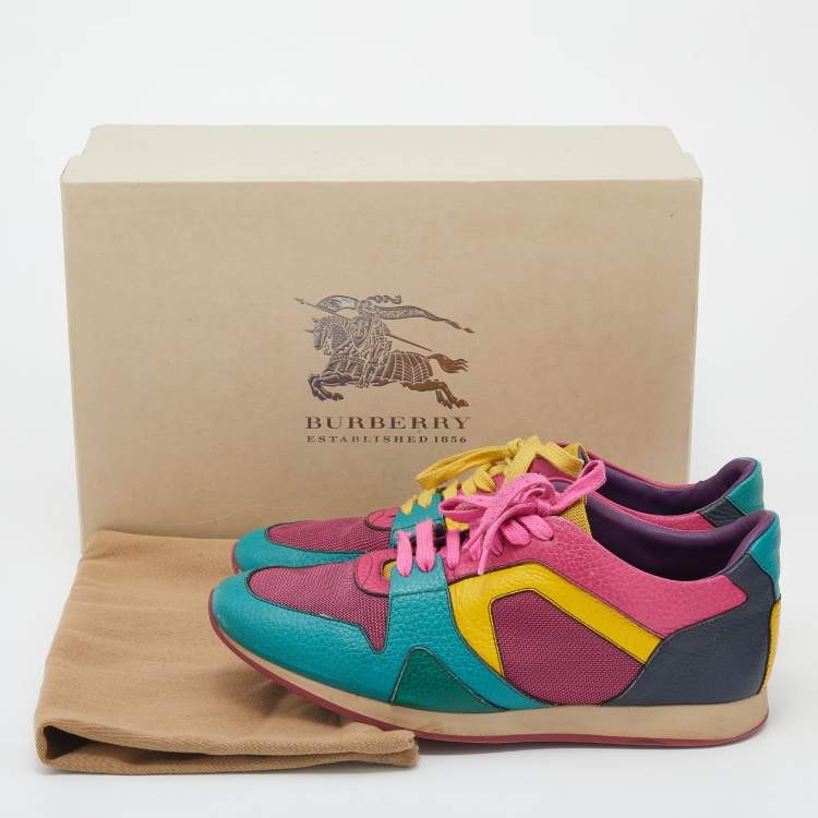 Pre Owned Burberry Prorsum Multicolor Mesh And Leather Slip On Sneakers Size 40.5