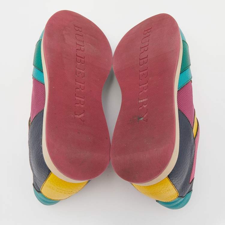 Pre Owned Burberry Prorsum Multicolor Mesh And Leather Slip On Sneakers Size 40.5