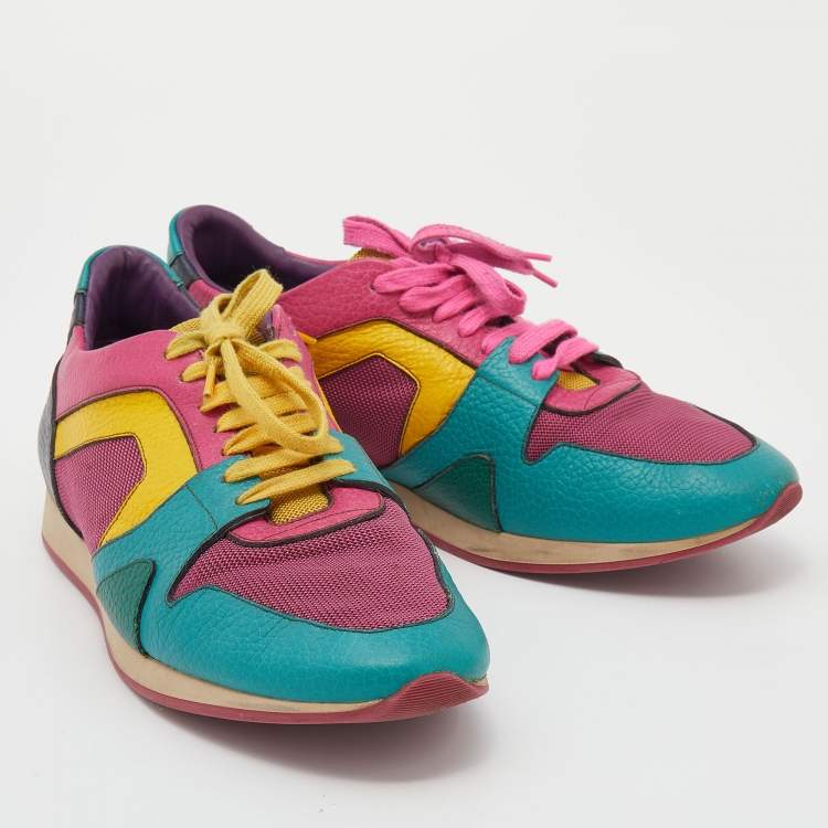 Pre Owned Burberry Prorsum Multicolor Mesh And Leather Slip On Sneakers Size 40.5