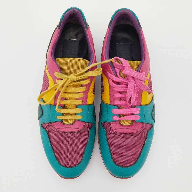 Pre Owned Burberry Prorsum Multicolor Mesh And Leather Slip On Sneakers Size 40.5