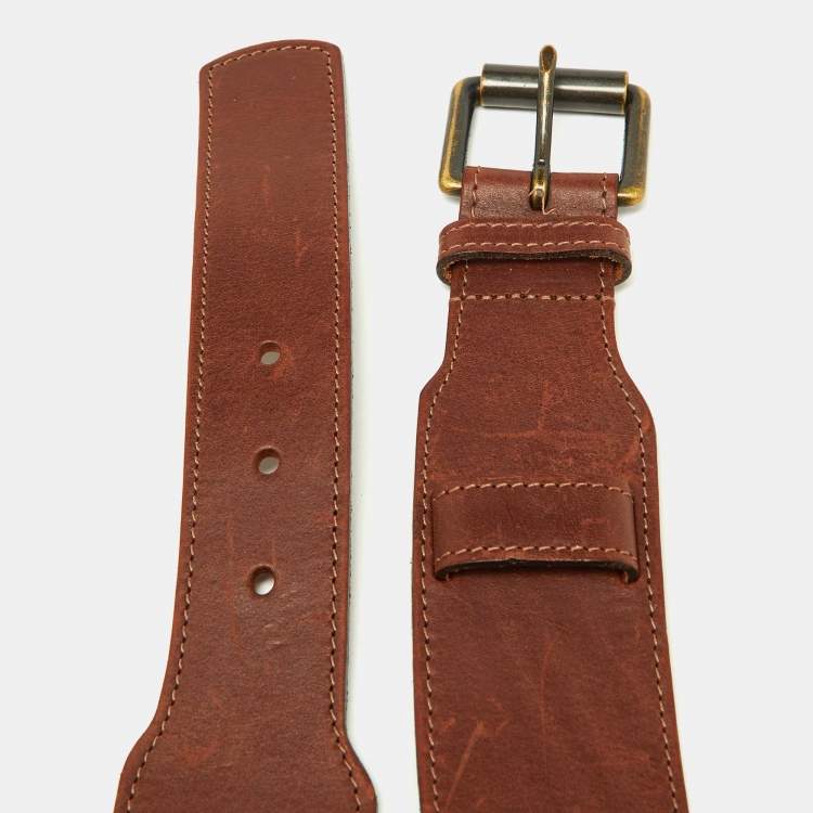 Pre Owned Burberry Brown Leather Buckle Belt 80CM