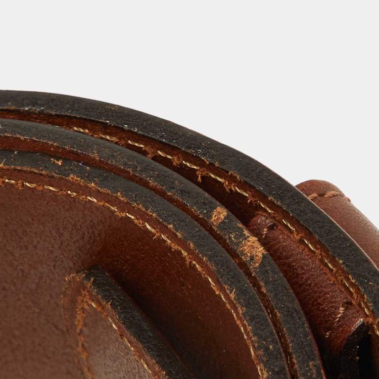 Pre Owned Burberry Brown Leather Buckle Belt 80CM