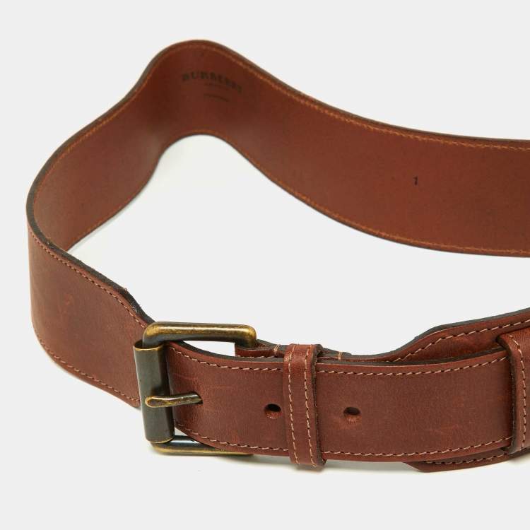 Pre Owned Burberry Brown Leather Buckle Belt 80CM