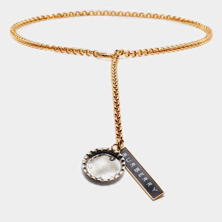Pre Owned Burberry Bottle Cap Logo Tag Gold Tone Chain Belt