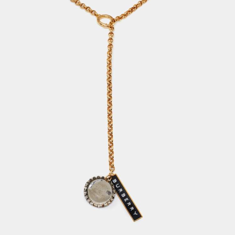 Pre Owned Burberry Bottle Cap Logo Tag Gold Tone Chain Belt