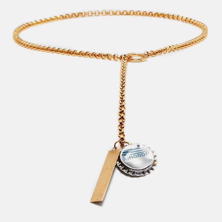 Pre Owned Burberry Bottle Cap Logo Tag Gold Tone Chain Belt