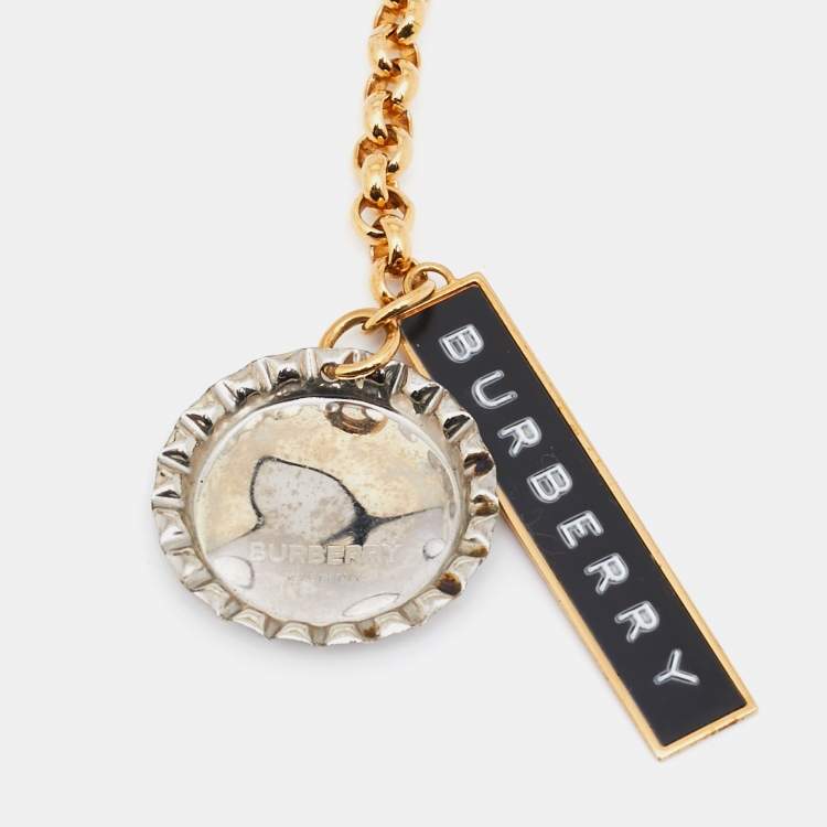 Pre Owned Burberry Bottle Cap Logo Tag Gold Tone Chain Belt
