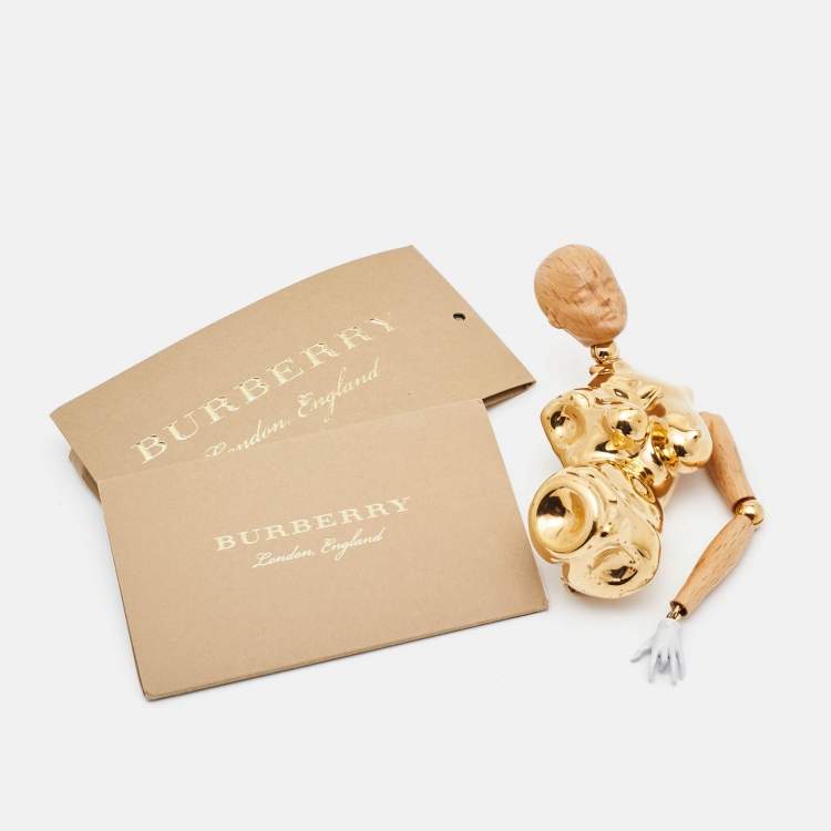Pre Owned Burberry Doll Wood Enamel Gold Tone Brooch