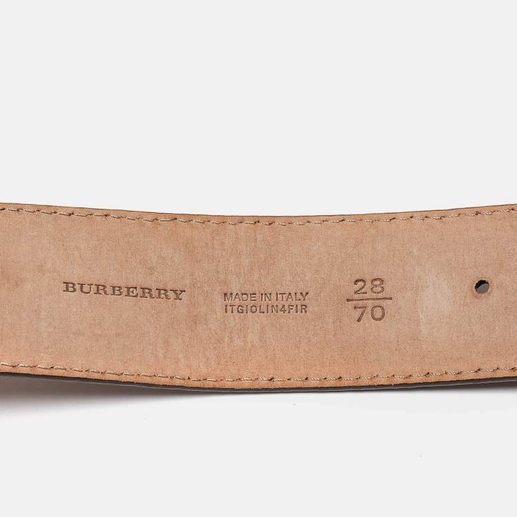 Pre Owned Burberry Bronze Lizard Embossed Leather Logo Buckle Belt Size 70CM