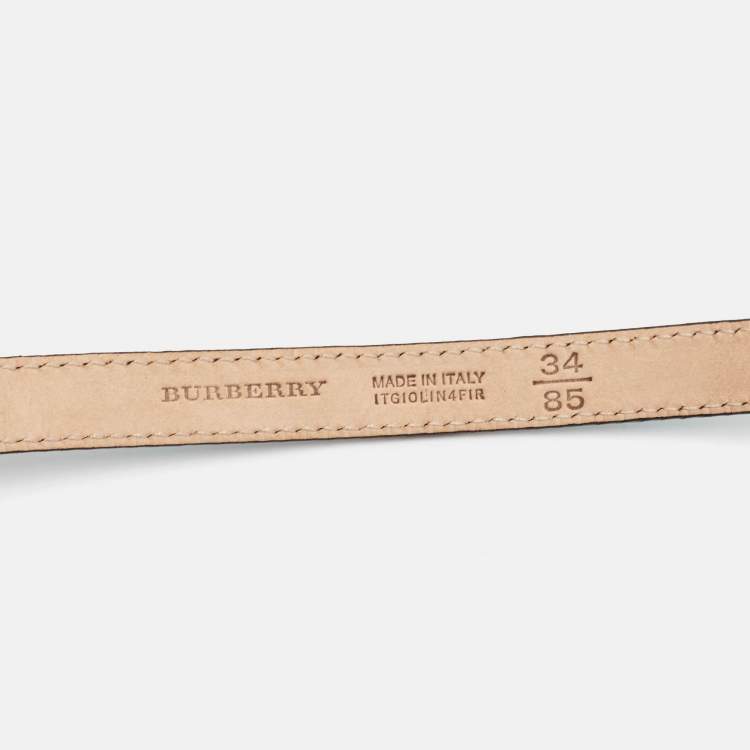Pre Owned Burberry Blue Leather Studded Slim Belt 85 CM