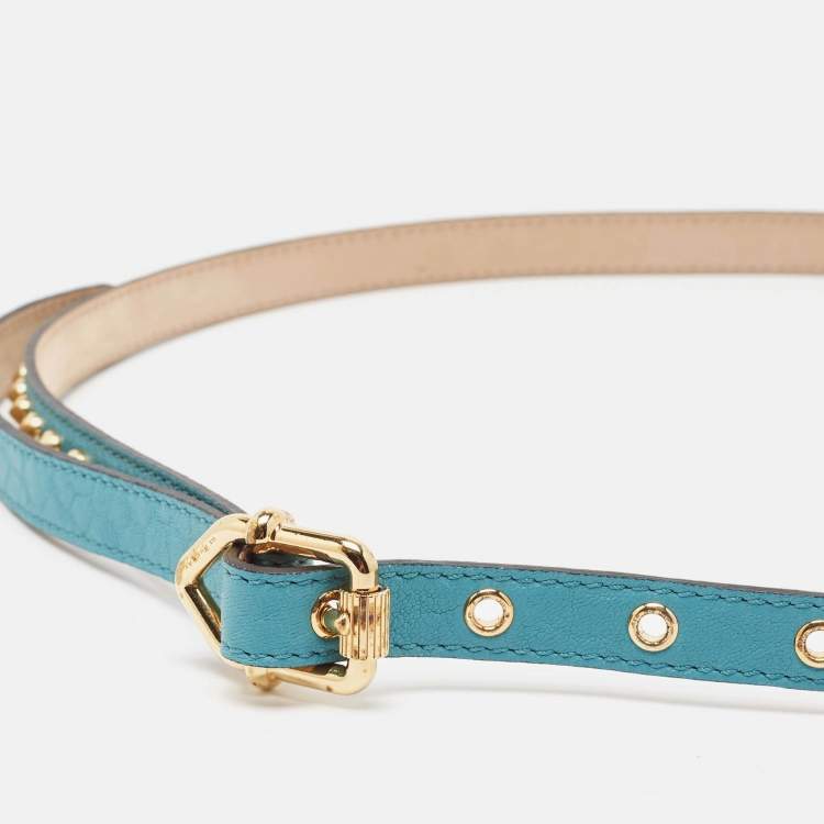 Pre Owned Burberry Blue Leather Studded Slim Belt 85 CM