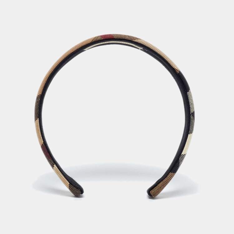Pre Owned Burberry Brown Check Pattern Canvas Wide Headband