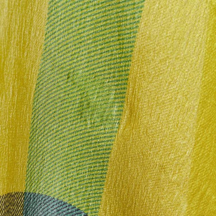 Pre Owned Burberry Yellow/Green Giant Check Print Silk Stole