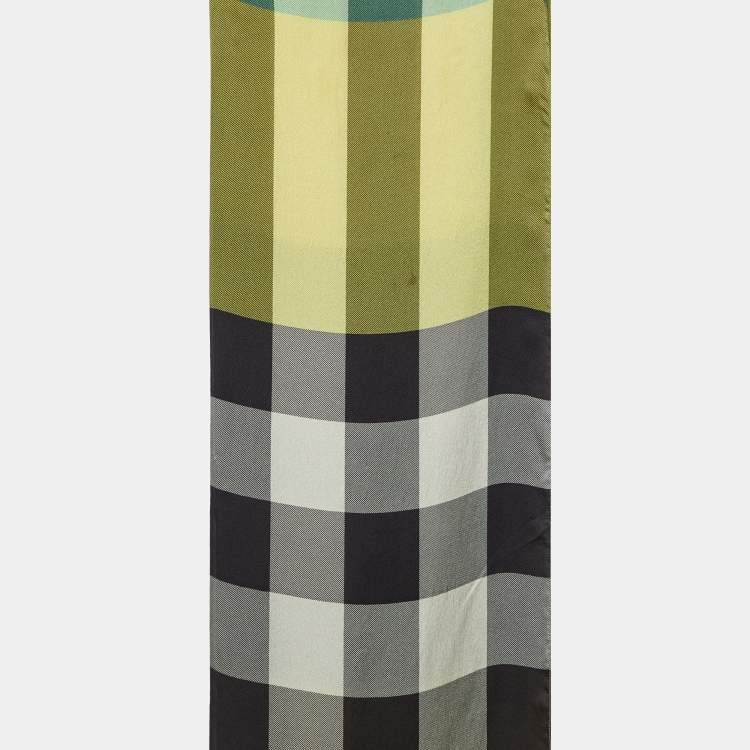 Pre Owned Burberry Yellow/Green Giant Check Print Silk Stole