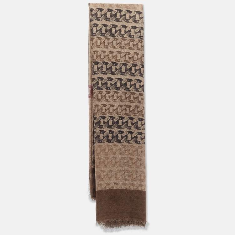 Pre Owned Burberry Grey Chain Print Chiffon Square Scarf 