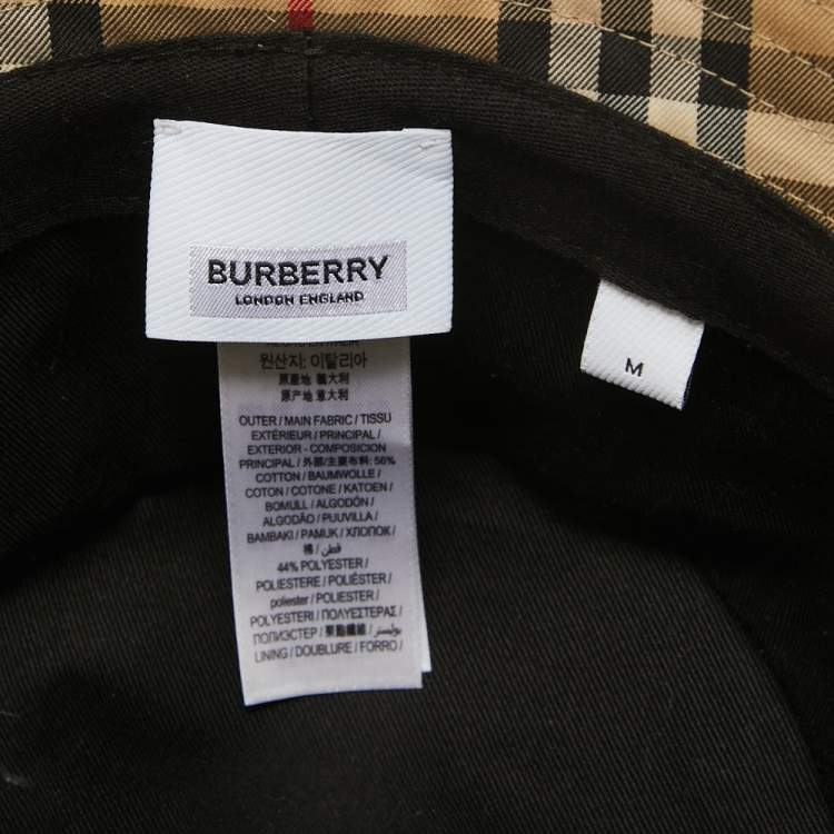 Pre Owned Burberry Beige Nova Check Cotton Blend Bucket Hat