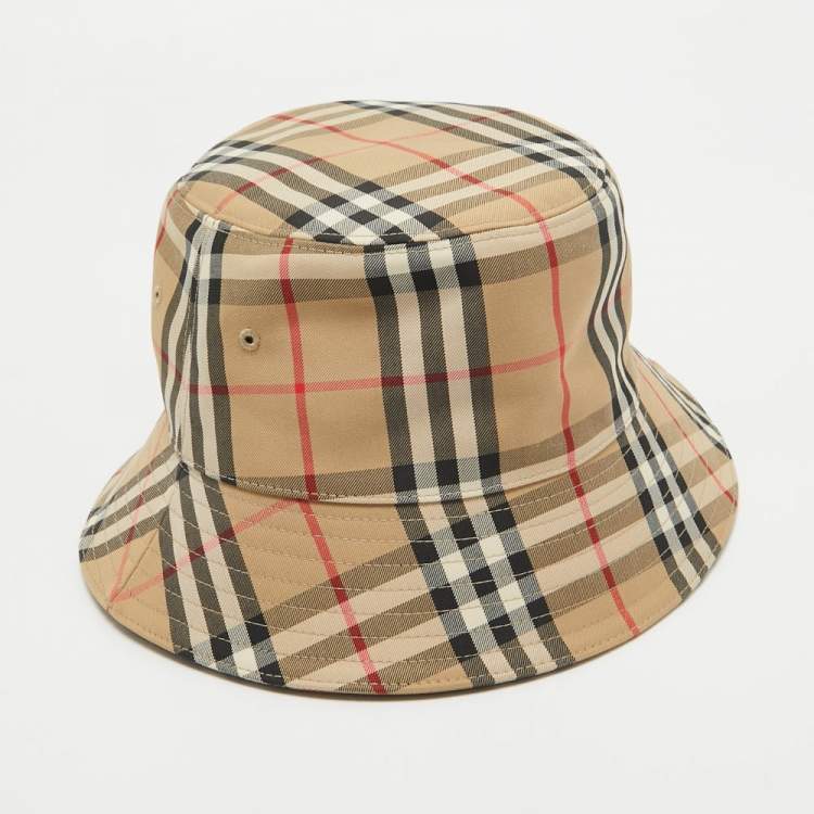 Pre Owned Burberry Beige Nova Check Cotton Blend Bucket Hat