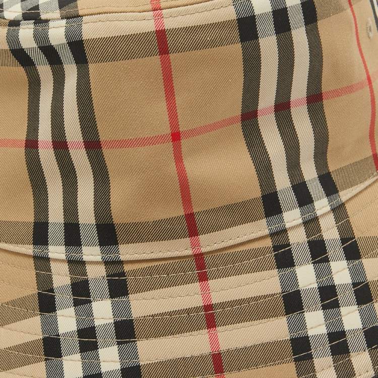 Pre Owned Burberry Beige Nova Check Cotton Blend Bucket Hat