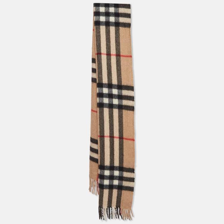 Pre Owned Burberry Beige Nova Check Cashmere Fringed Scotland Scarf