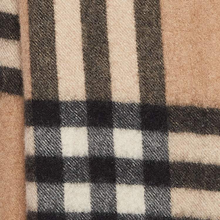 Pre Owned Burberry Beige Nova Check Cashmere Fringed Scotland Scarf