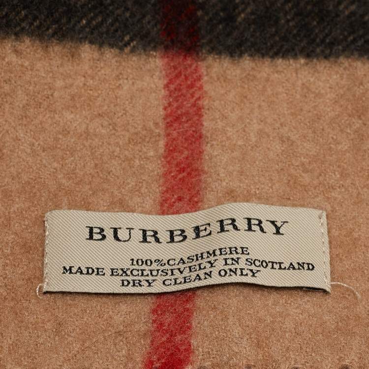 Pre Owned Burberry Beige Nova Check Cashmere Fringed Scotland Scarf