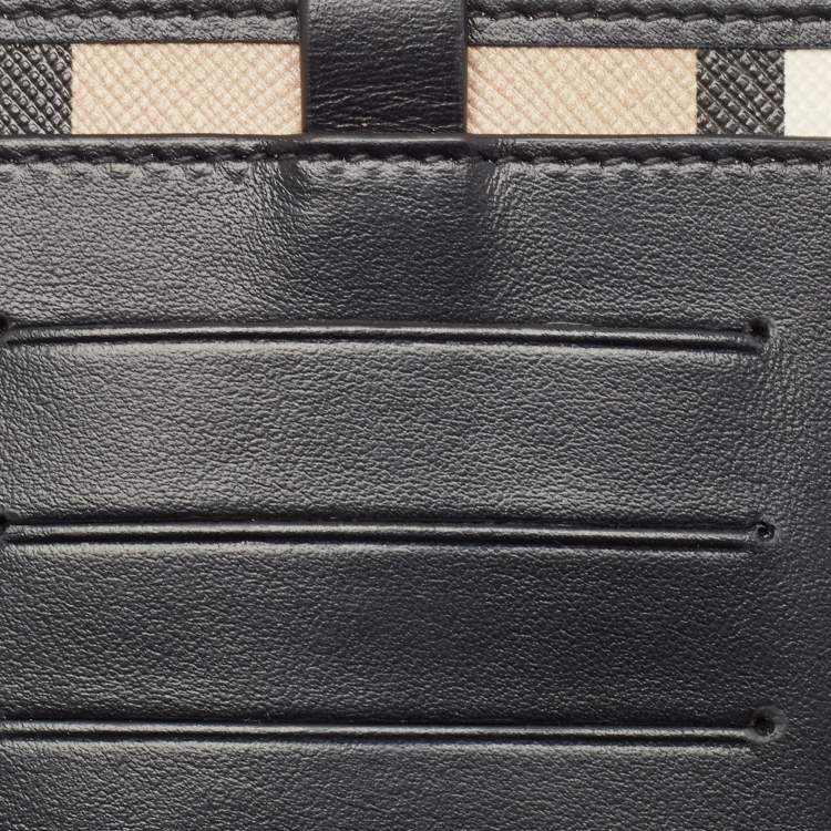 Pre Owned Burberry Beige/Black Icon Stripe Coated Canvas and Leather Anne Phone Pouch with Strap