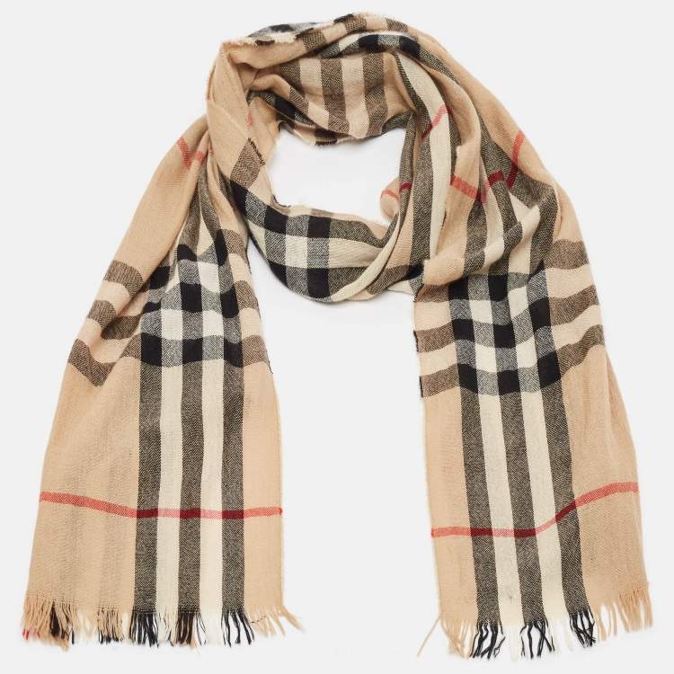 Pre Owned Burberry Beige Vintage Check Wool Scarf