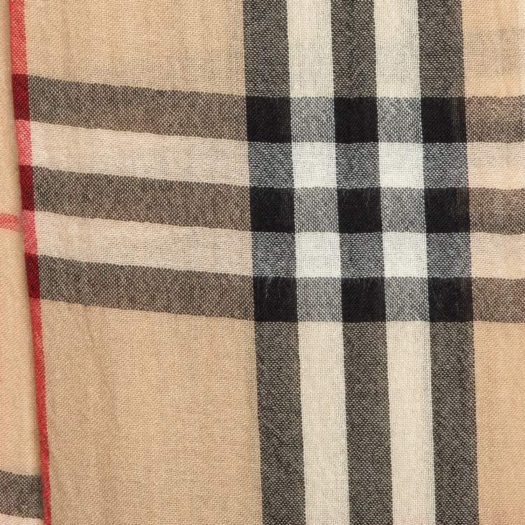Pre Owned Burberry Beige Vintage Check Wool Scarf