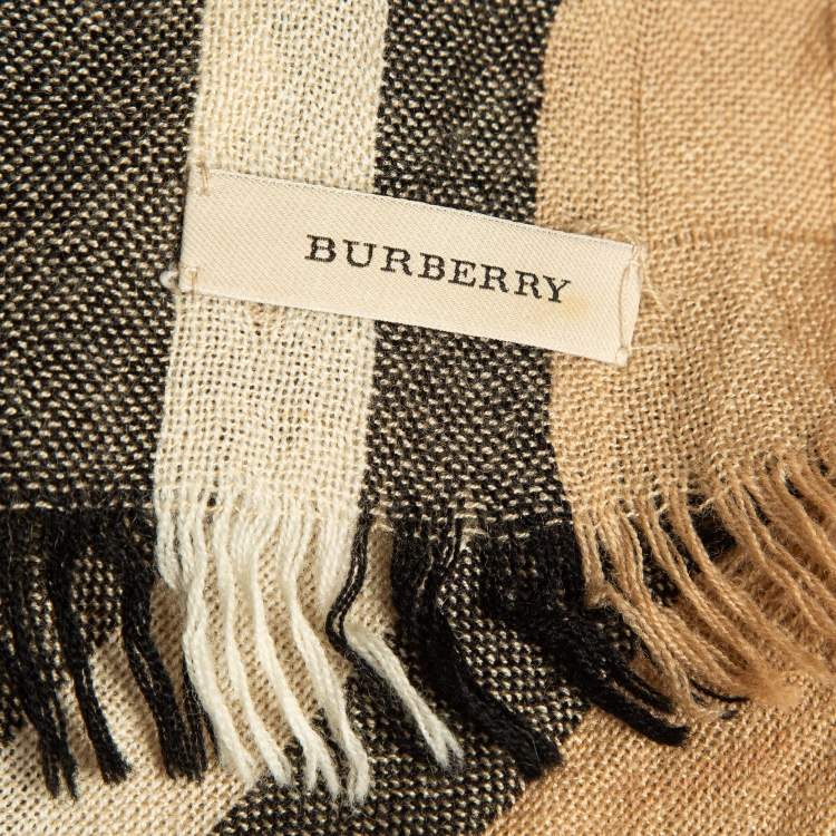 Pre Owned Burberry Beige Vintage Check Wool Scarf