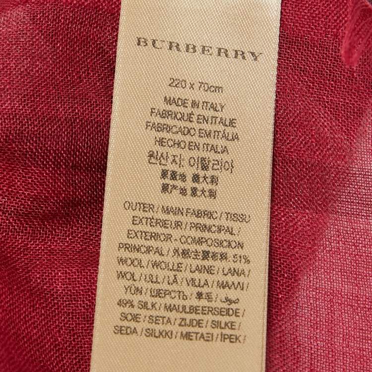 Pre Owned Burberry Red Checked Wool Blend Scarf
