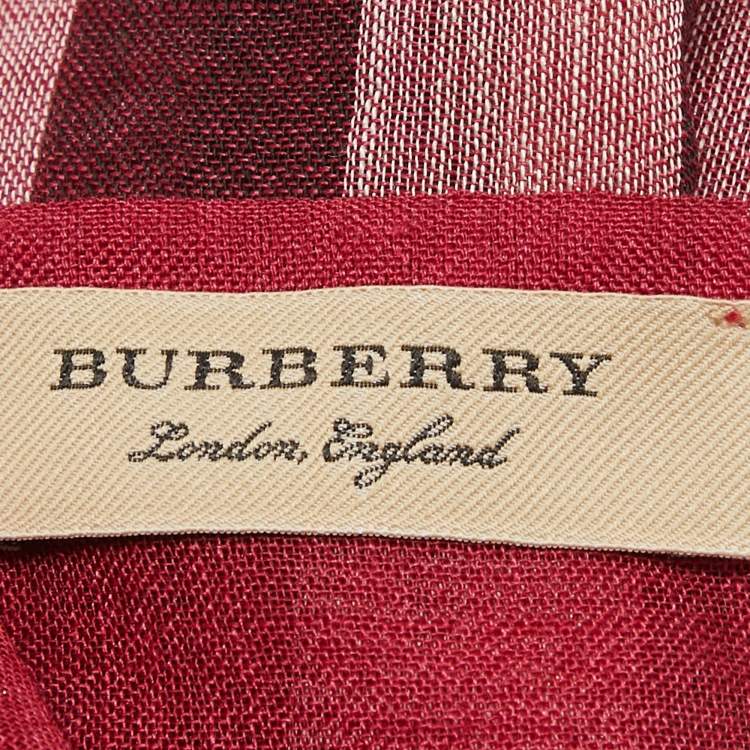 Pre Owned Burberry Red Checked Wool Blend Scarf