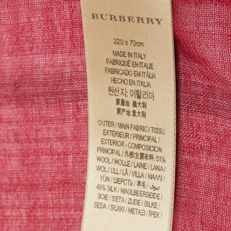 Pre Owned Burberry Red Checked Wool Blend Scarf