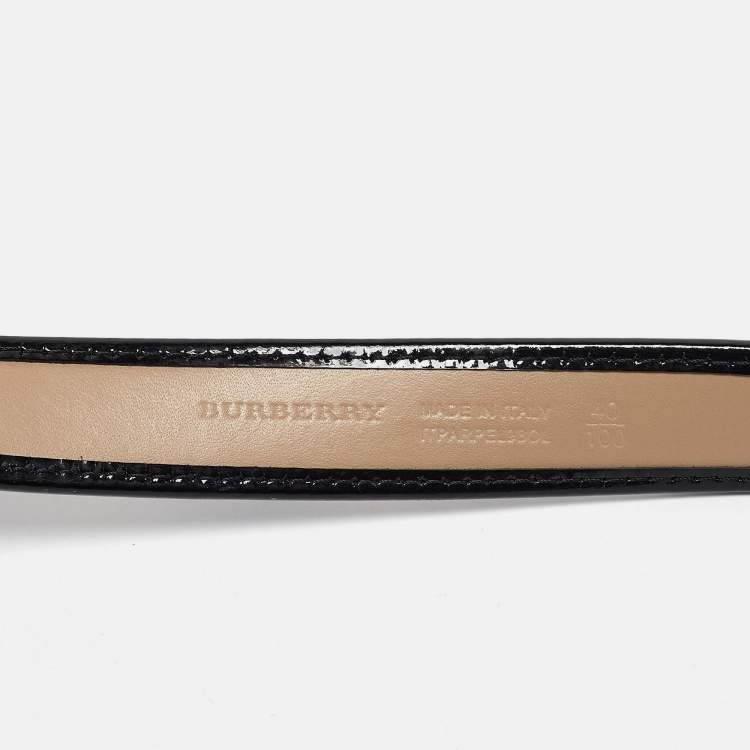 Pre Owned Burberry Black/Beige Nova Check PVC and Patent Leather Logo Plague Belt 100CM