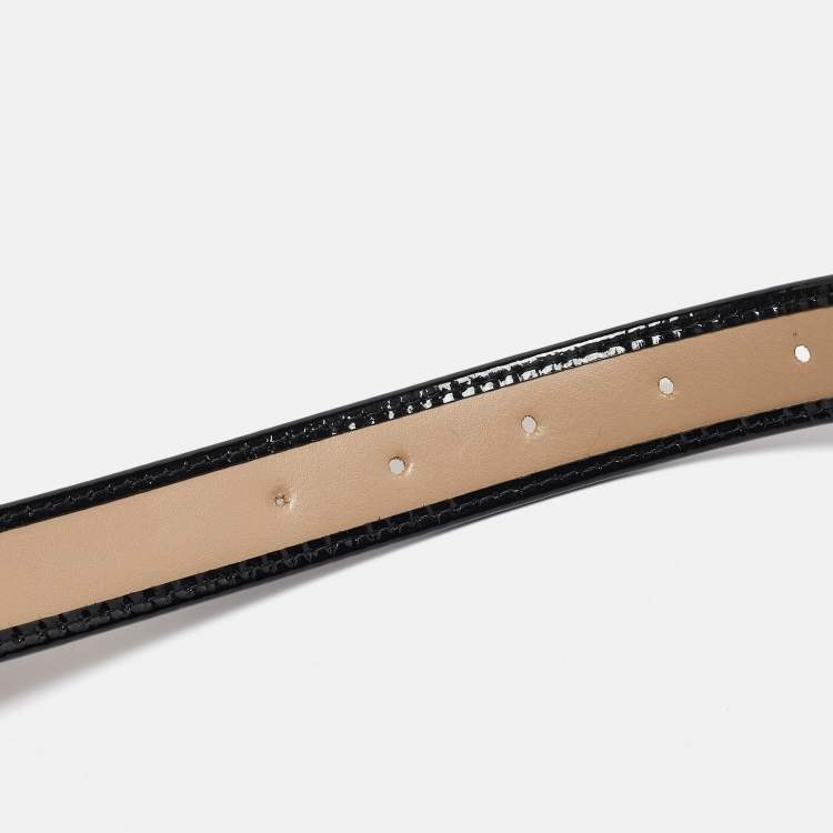 Pre Owned Burberry Black/Beige Nova Check PVC and Patent Leather Logo Plague Belt 100CM